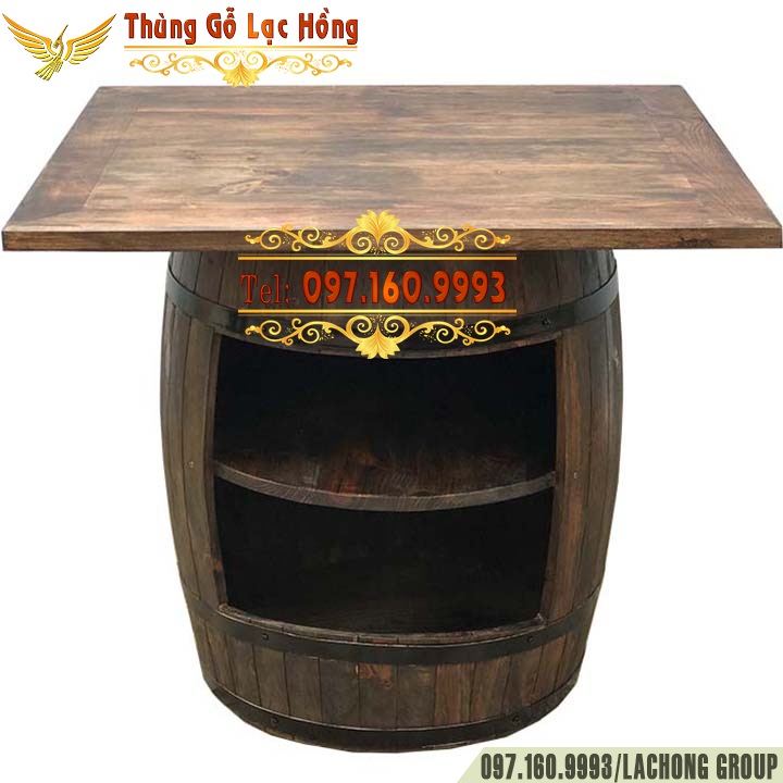 BÀN MẶT VUÔNG THÙNG RƯỢU GỖ THÔNG
