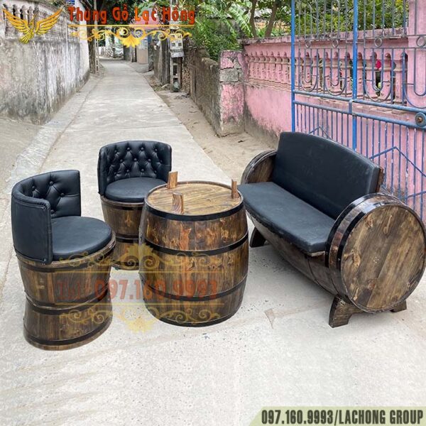 BÀN GHẾ BOM RƯỢU GỖ NẰM NGANG