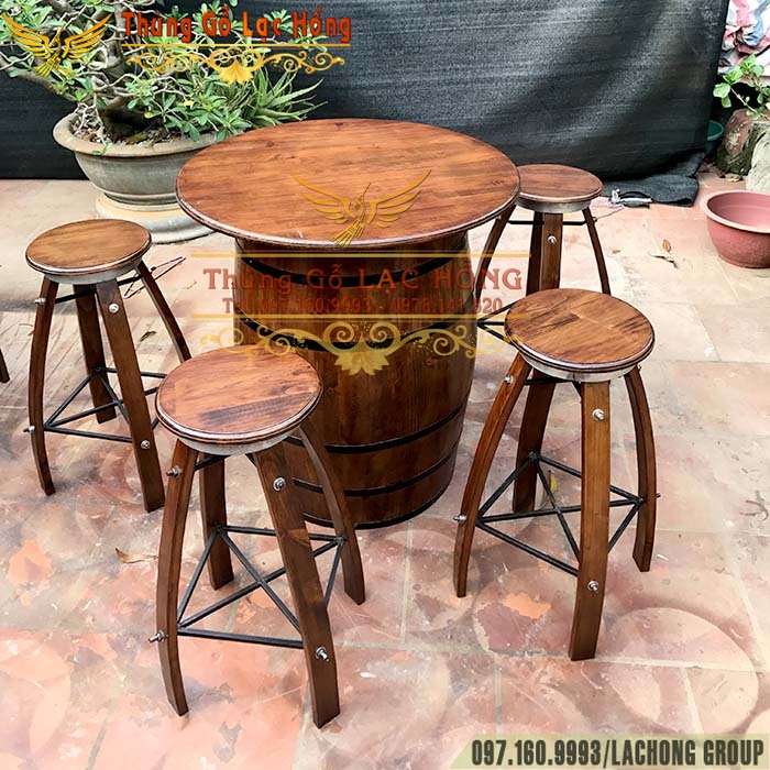 BỘ BÀN GHẾ THÙNG RƯỢU GỖ CAFE, BAR, NHÀ HÀNG ĐẸP NHẤT 2020