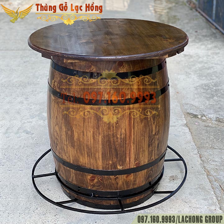 BÁN THÙNG RƯỢU GỖ MẶT TRÒN LÀM BÀN
