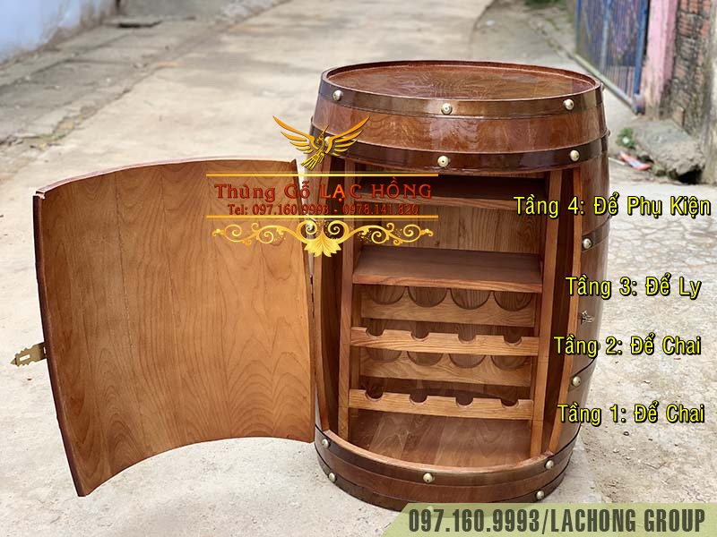 bom rượu gỗ sồi trưng b&agrave;y