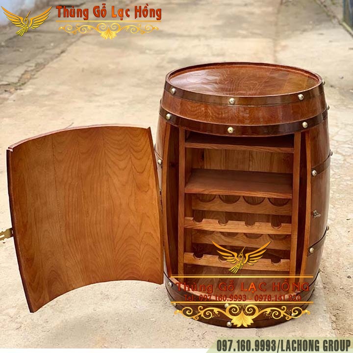 TỦ RƯỢU VANG HÌNH THÙNG GỖ SỒI 4 NGĂN