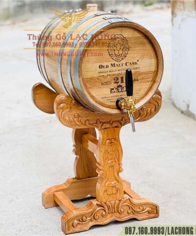 THÙNG GỖ SỒI NGÂM RƯỢU 30 LÍT CHÂN CAO