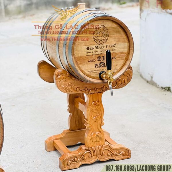 THÙNG GỖ SỒI NGÂM RƯỢU 30 LÍT CHÂN CAO