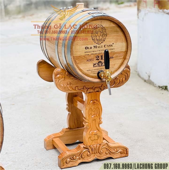 THÙNG GỖ SỒI NGÂM RƯỢU 30 LÍT CHÂN CAO