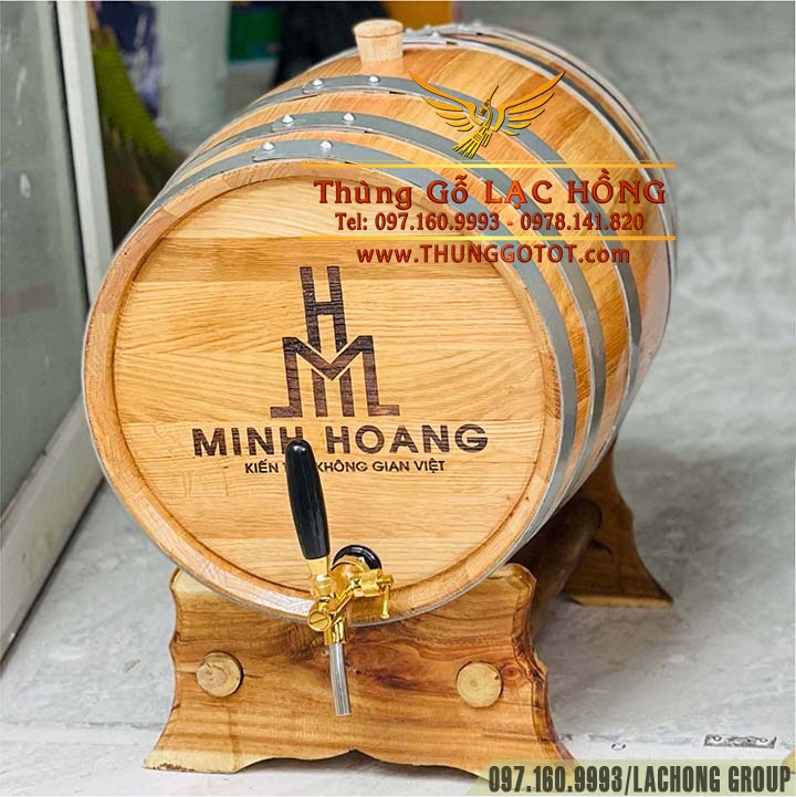 THÙNG GỖ SỒI 50LÍT KHẮC LOGO CTY LÀM QUÀ TẶNG