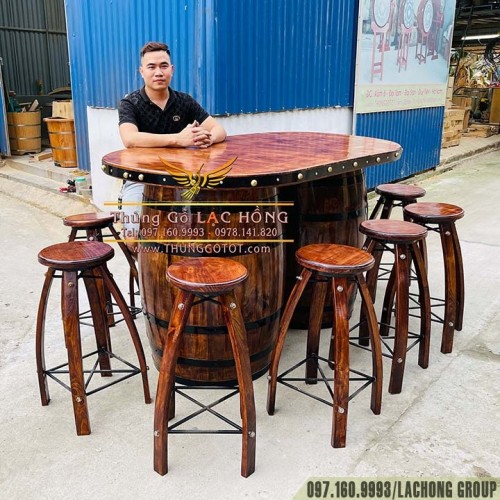 Bộ Bàn Ghế Thùng Rượu Đôi Gỗ Thông Trang Trí